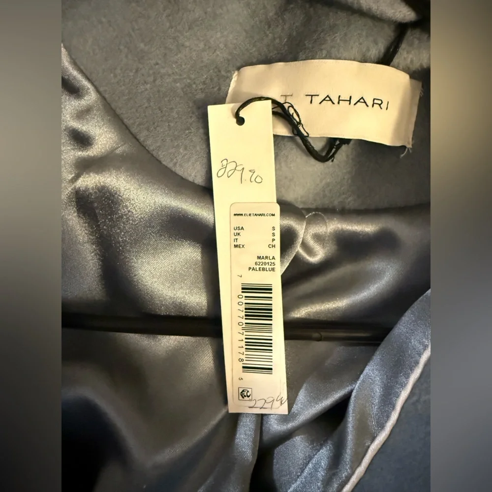 Elie Tahari Pale Blue Marla Oversized Collar Wrap Coat - Picture 6 of 12